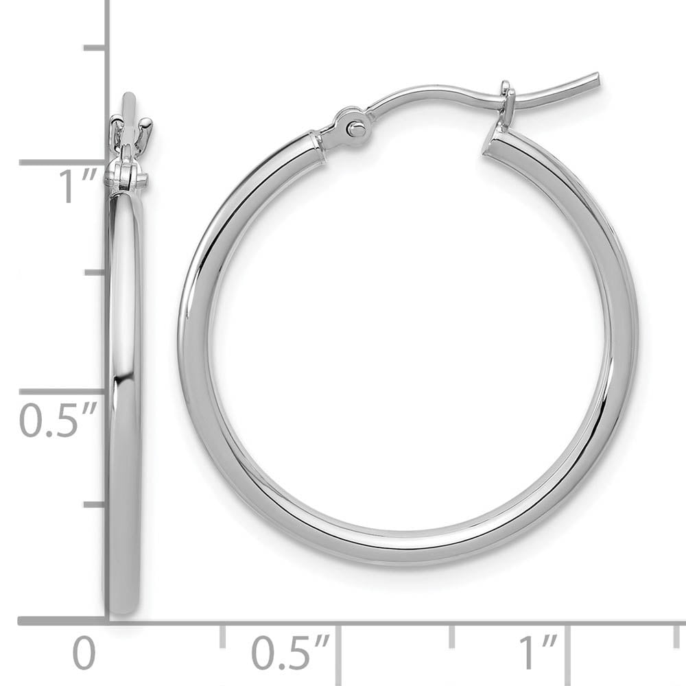 Alternate view of the 2mm Round Hoop Earrings in 10k White Gold, 25mm (1 Inch) by The Black Bow Jewelry Co.