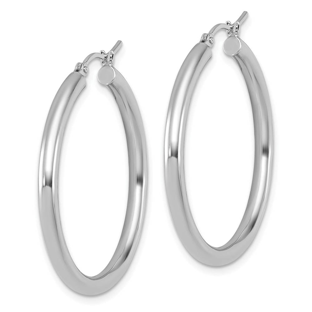 Alternate view of the 3mm Round Hoop Earrings in 10k White Gold, 35mm (1 3/8 Inch) by The Black Bow Jewelry Co.