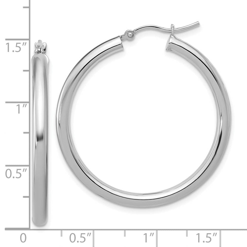 Alternate view of the 3mm Round Hoop Earrings in 10k White Gold, 35mm (1 3/8 Inch) by The Black Bow Jewelry Co.