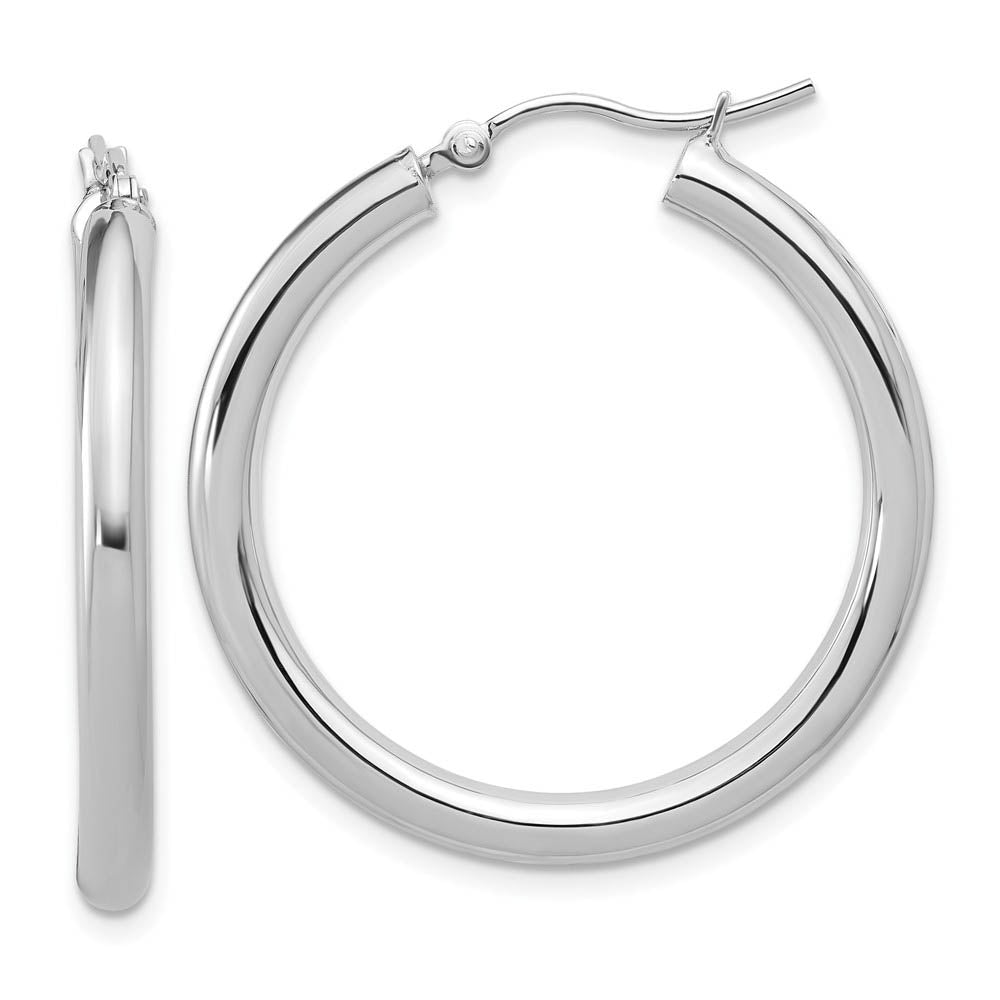3mm Round Hoop Earrings in 10k White Gold, 30mm (1 3/16 Inch), Item E12500 by The Black Bow Jewelry Co.