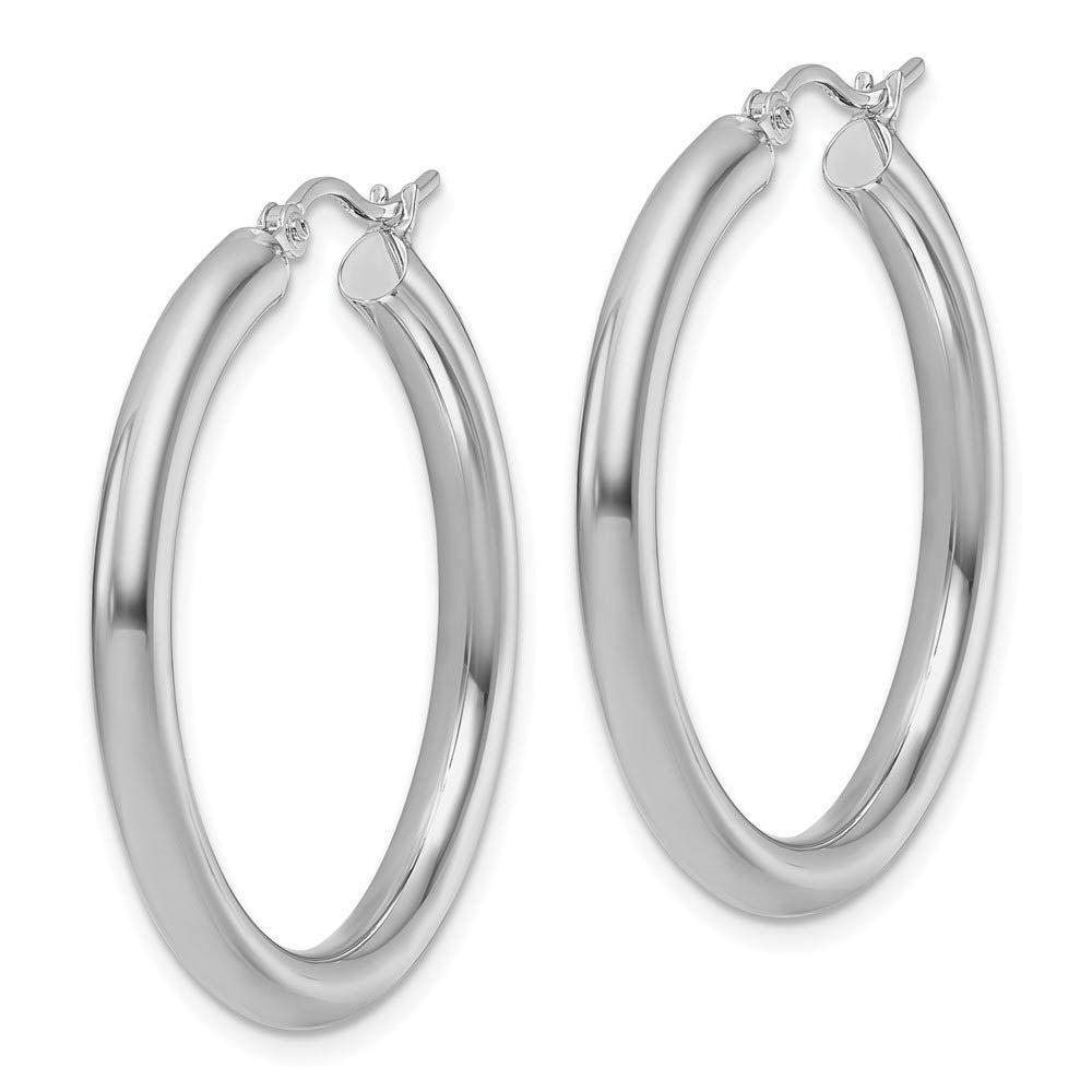 Alternate view of the 3mm Round Hoop Earrings in 10k White Gold, 30mm (1 3/16 Inch) by The Black Bow Jewelry Co.