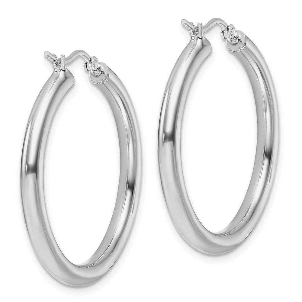 Alternate view of the 3mm Round Hoop Earrings in 10k White Gold, 30mm (1 3/16 Inch) by The Black Bow Jewelry Co.