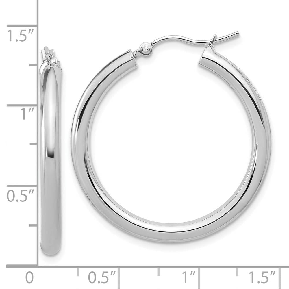 Alternate view of the 3mm Round Hoop Earrings in 10k White Gold, 30mm (1 3/16 Inch) by The Black Bow Jewelry Co.