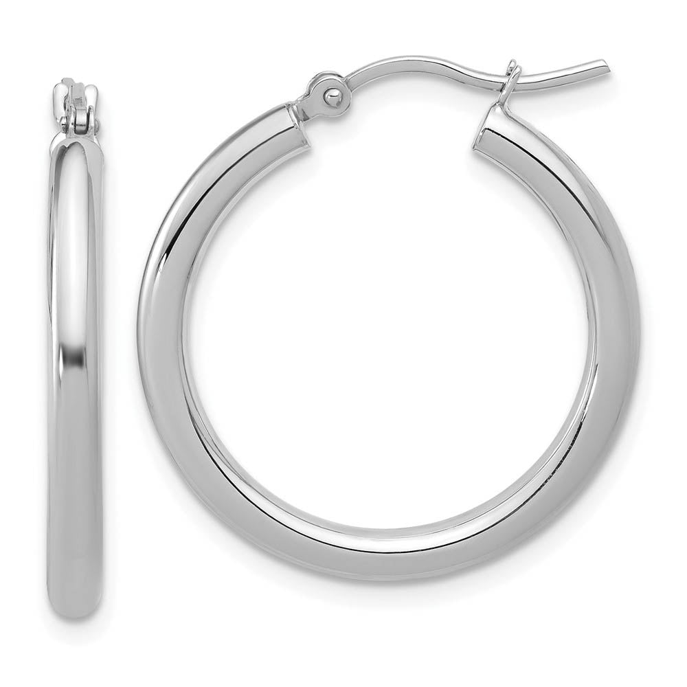 3mm Round Hoop Earrings in 10k White Gold, 26mm (1 Inch), Item E12501 by The Black Bow Jewelry Co.