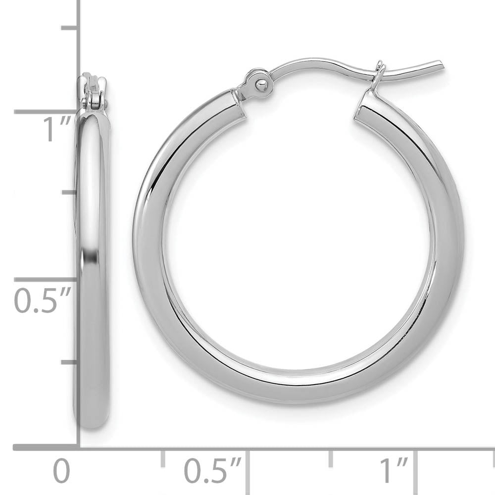 Alternate view of the 3mm Round Hoop Earrings in 10k White Gold, 26mm (1 Inch) by The Black Bow Jewelry Co.