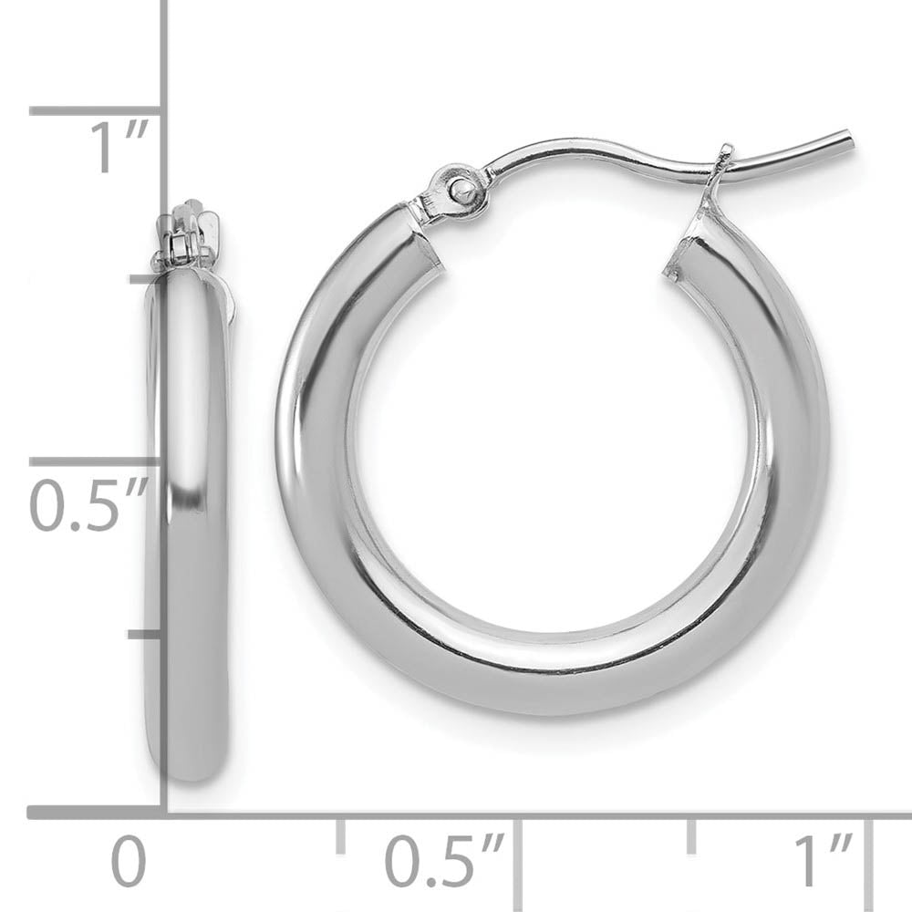 Alternate view of the 3mm Round Hoop Earrings in 10k White Gold, 20mm (3/4 Inch) by The Black Bow Jewelry Co.