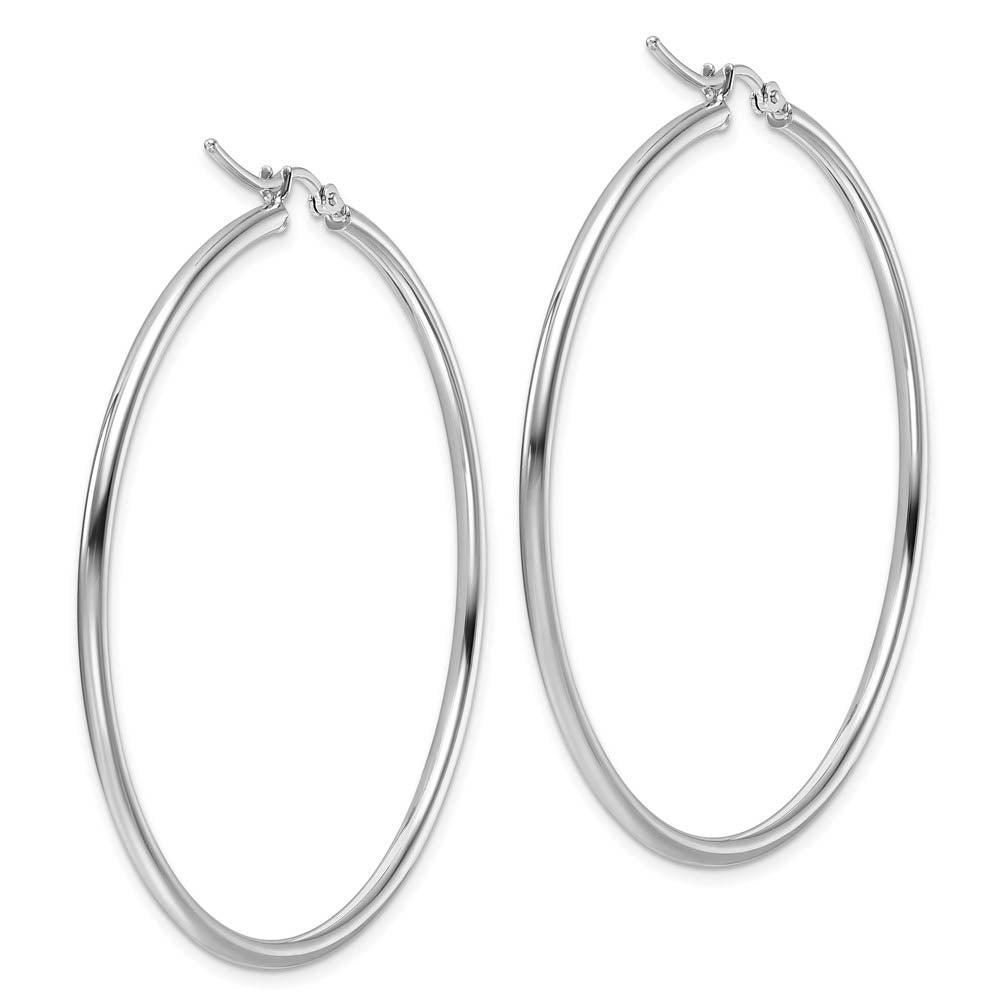 Alternate view of the 2mm Round Hoop Earrings in 10k White Gold, 51mm (2 Inch) by The Black Bow Jewelry Co.