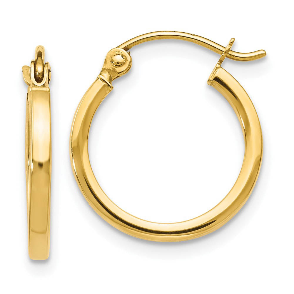 1.5mm Square Tube Round Hoops in 10k Yellow Gold, 15mm (9/16 Inch), Item E12506 by The Black Bow Jewelry Co.