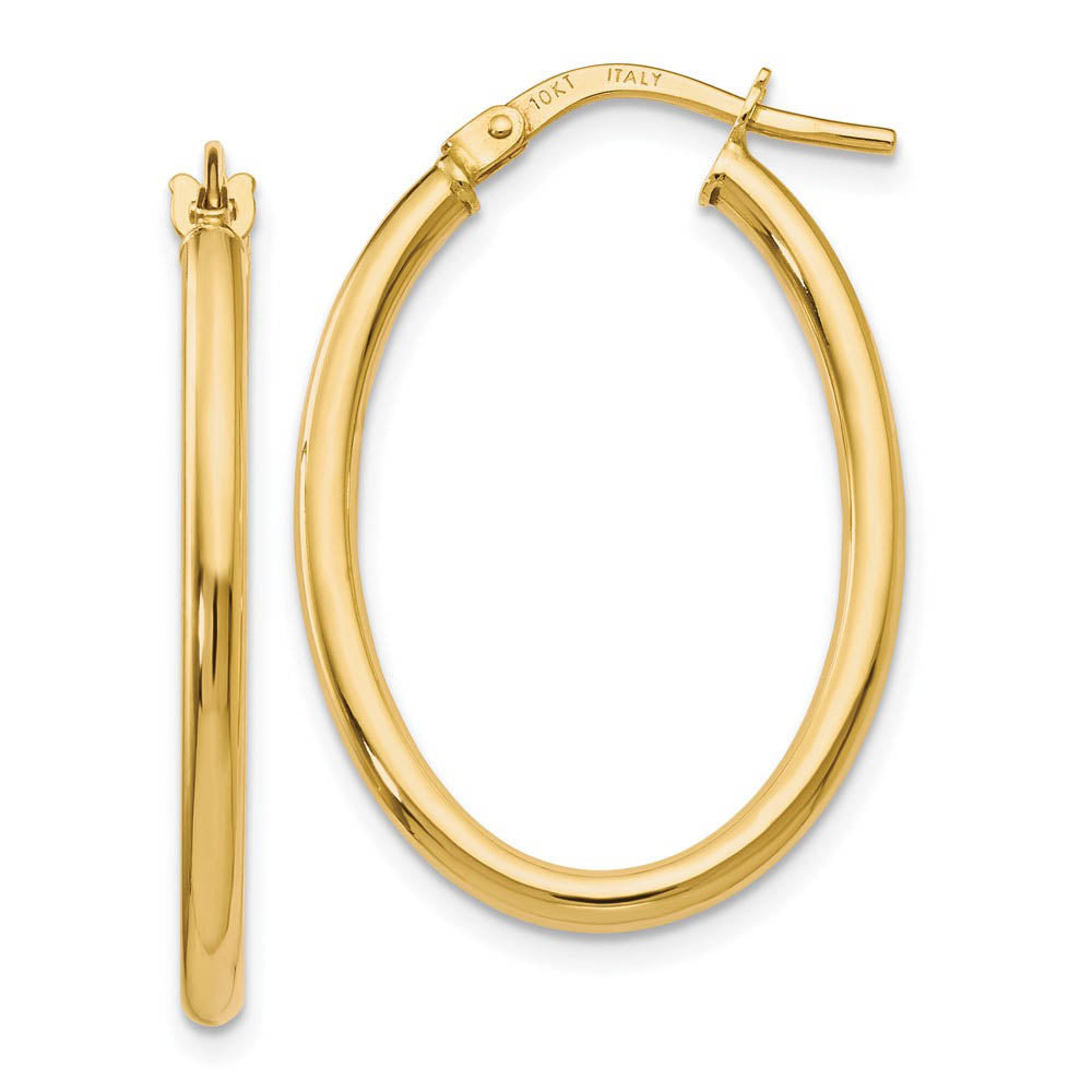 2mm Classic Oval Hoop Earrings in 10k Yellow Gold, 26mm (1 Inch), Item E12521 by The Black Bow Jewelry Co.