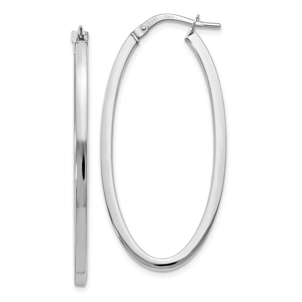 2mm Oval Hoop Earrings in 10k White Gold, 41mm (1 5/8 Inch), Item E12528 by The Black Bow Jewelry Co.
