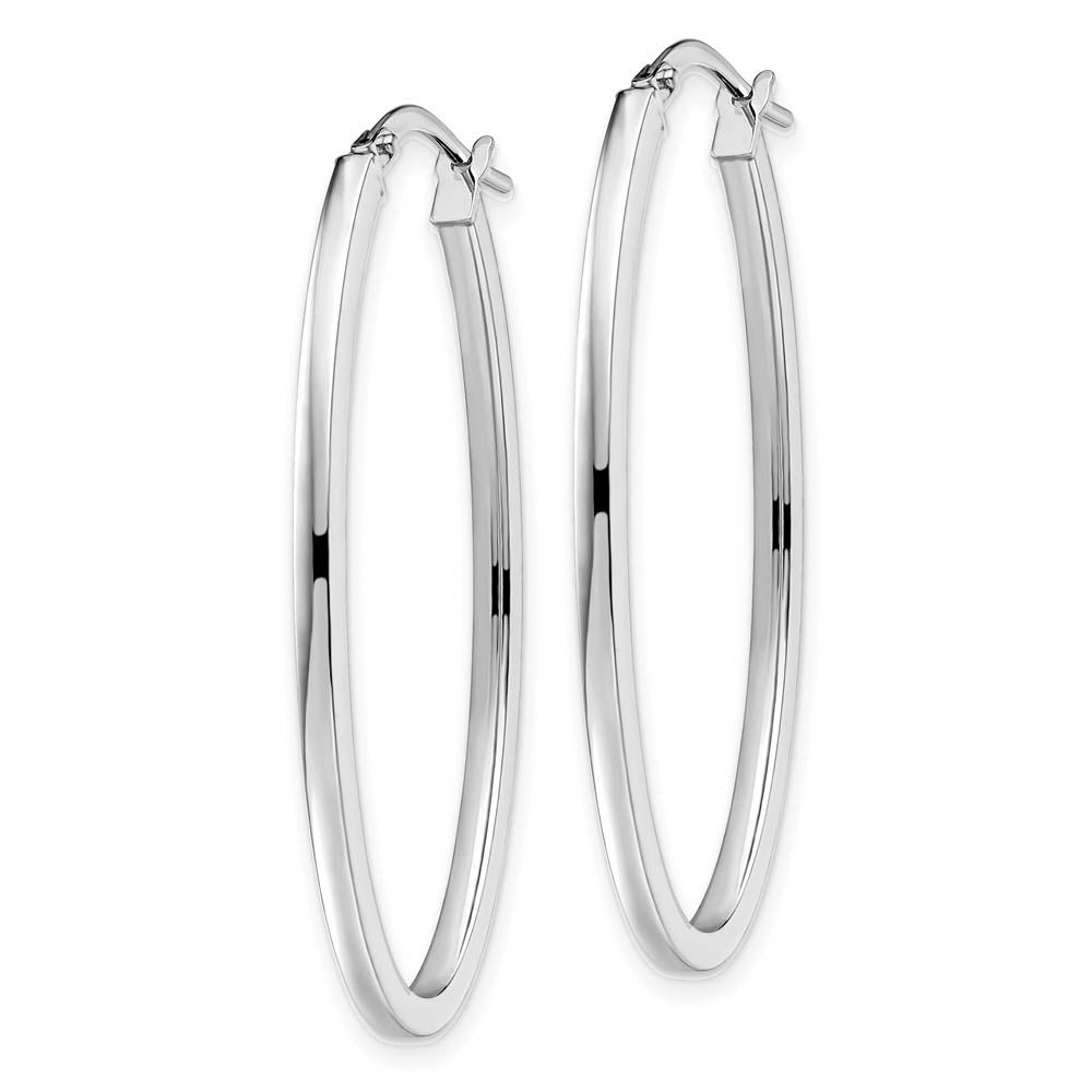 Alternate view of the 2mm Oval Hoop Earrings in 10k White Gold, 41mm (1 5/8 Inch) by The Black Bow Jewelry Co.