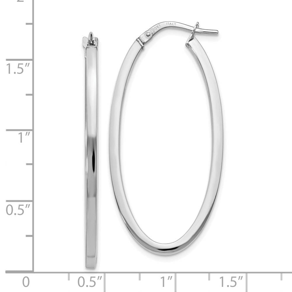 Alternate view of the 2mm Oval Hoop Earrings in 10k White Gold, 41mm (1 5/8 Inch) by The Black Bow Jewelry Co.