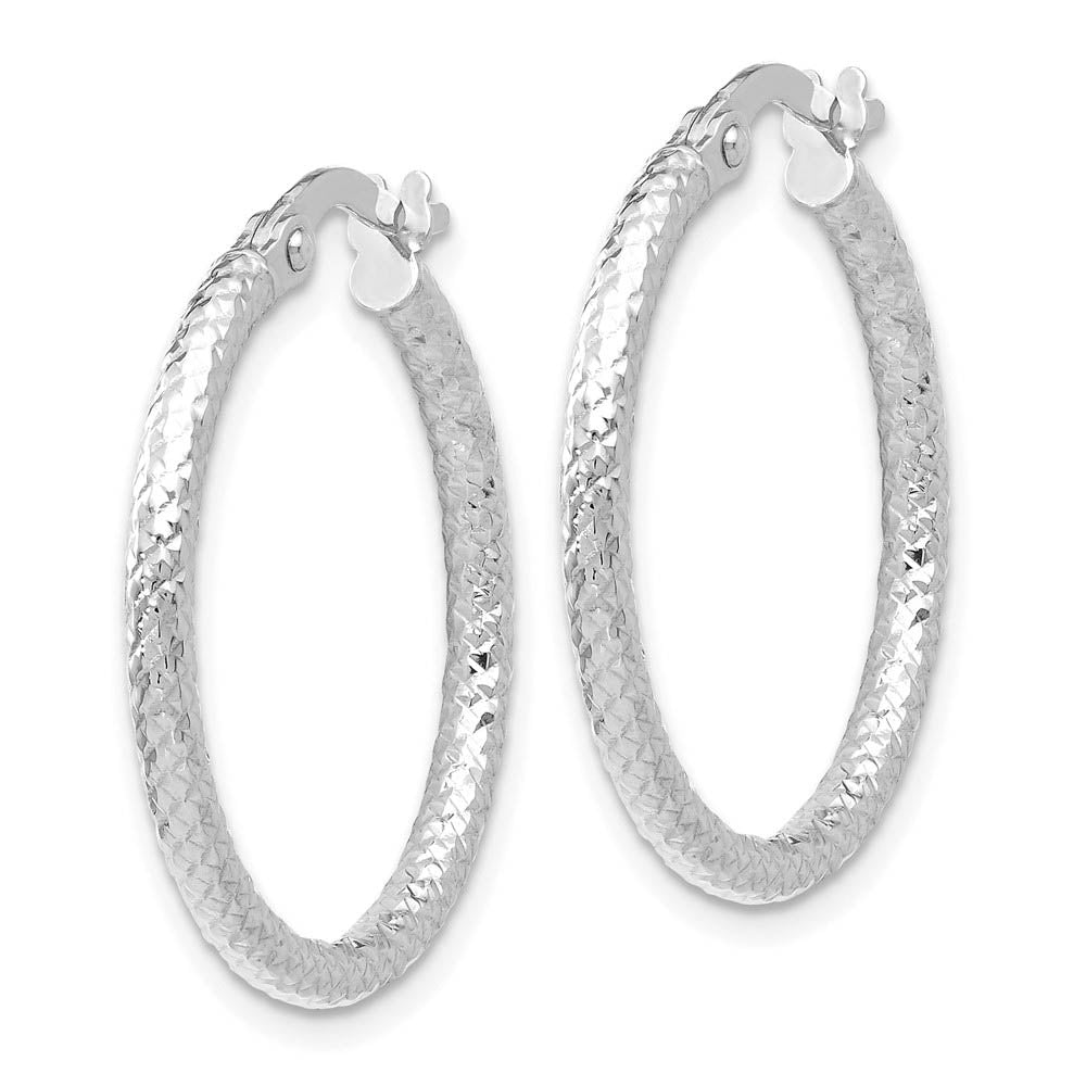 Alternate view of the 2mm Crisscross Round Hoop Earrings in 10k White Gold, 22mm (7/8 Inch) by The Black Bow Jewelry Co.