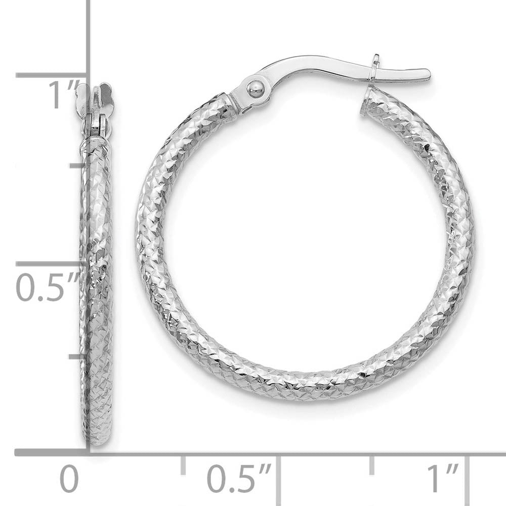Alternate view of the 2mm Crisscross Round Hoop Earrings in 10k White Gold, 22mm (7/8 Inch) by The Black Bow Jewelry Co.