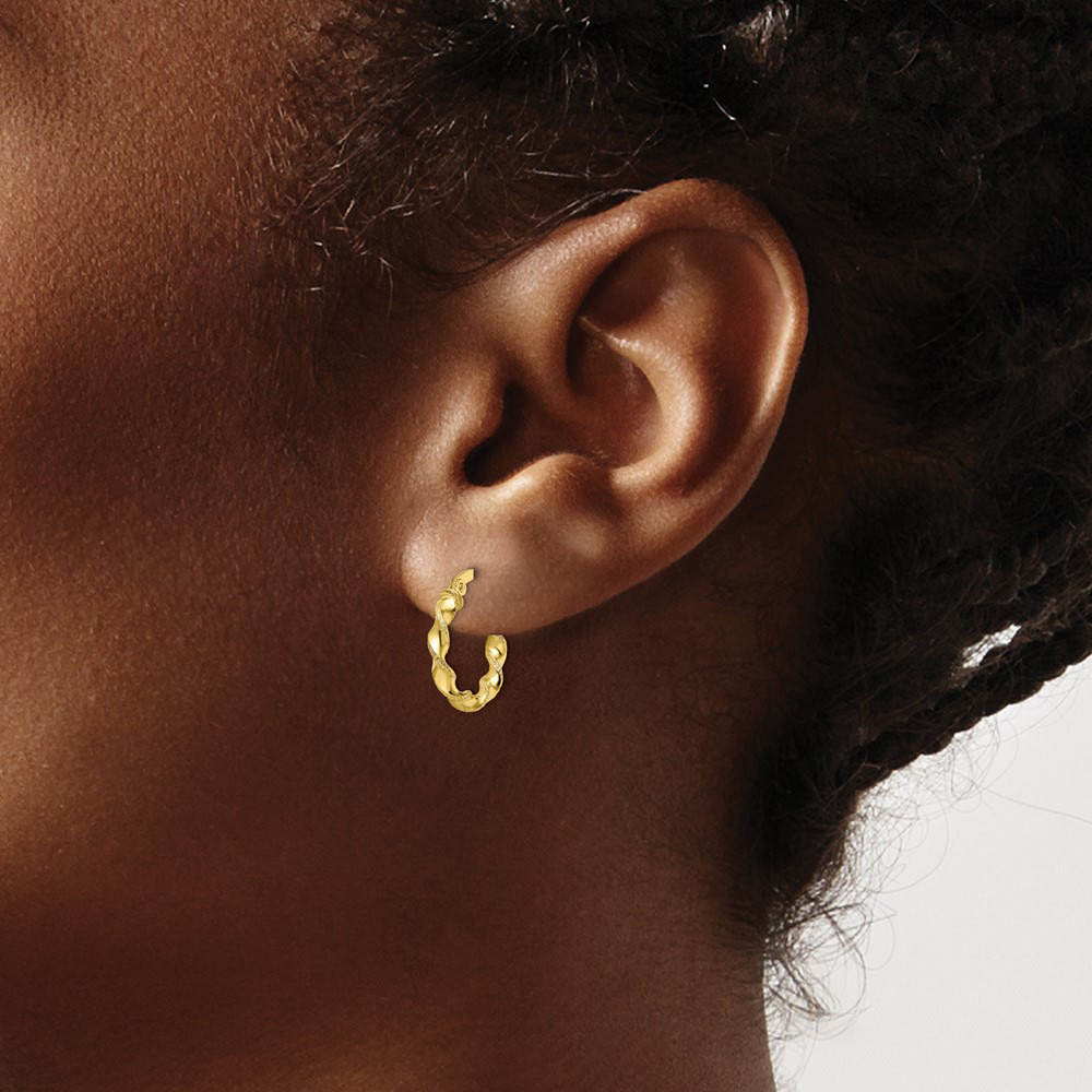 Alternate view of the 2.5mm 10k Yellow Gold Polished & Textured Twisted Hoops, 15mm by The Black Bow Jewelry Co.