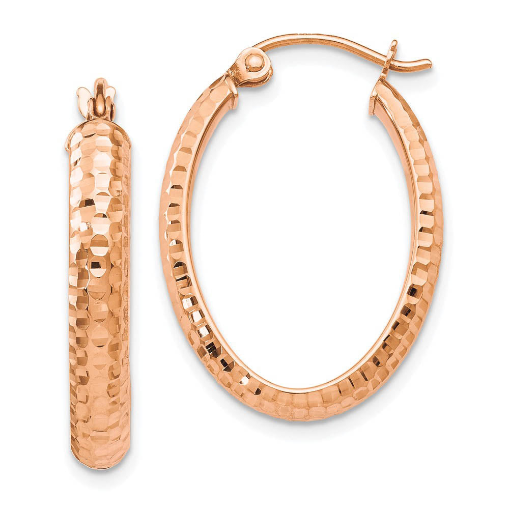 3.5mm 10k Rose Gold Diamond Cut Oval Hoop Earrings, 22mm (7/8 Inch), Item E12538 by The Black Bow Jewelry Co.