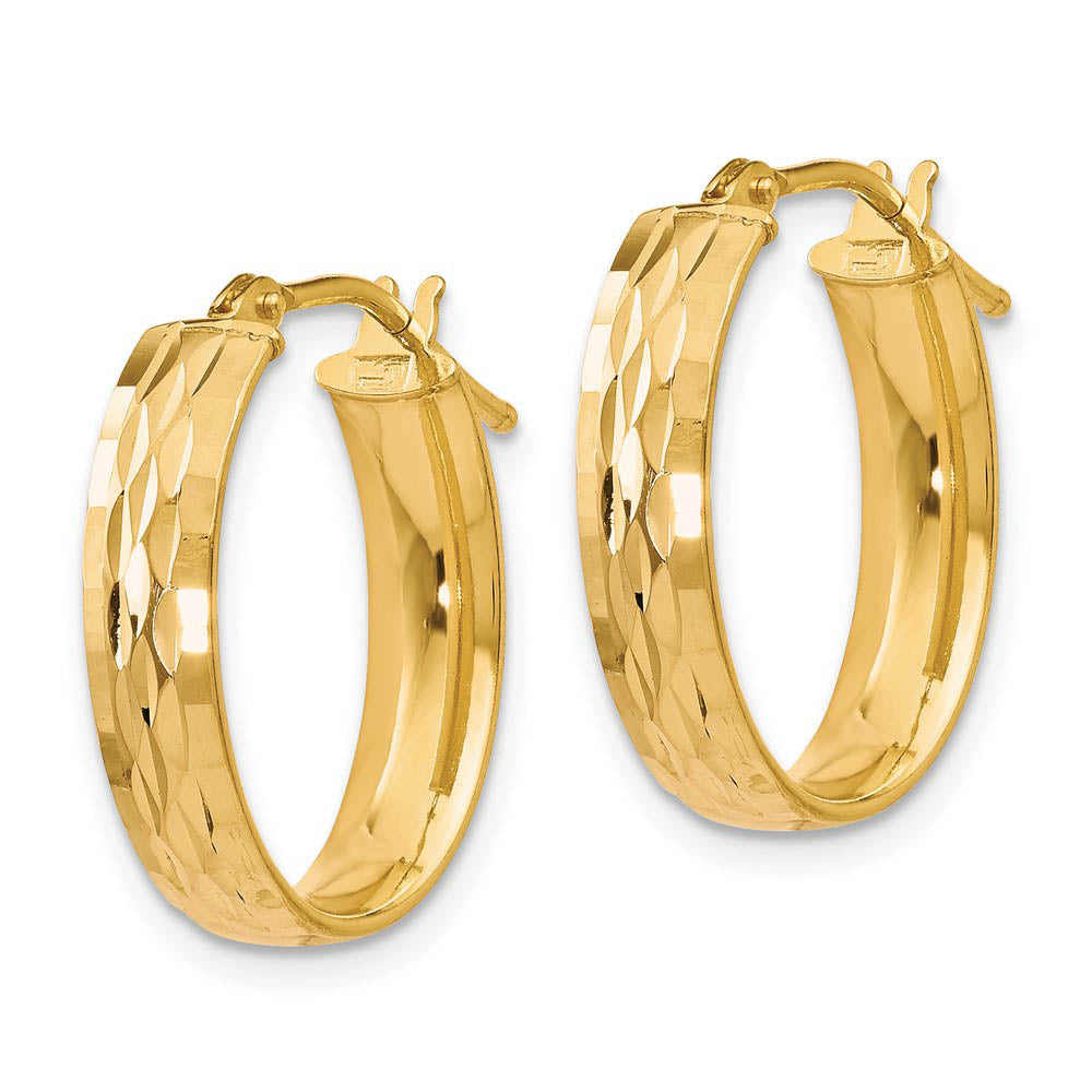 Alternate view of the 4.3mm 10k Yellow Gold Diamond Cut Oval Hoop Earrings, 21mm(13/16 Inch) by The Black Bow Jewelry Co.