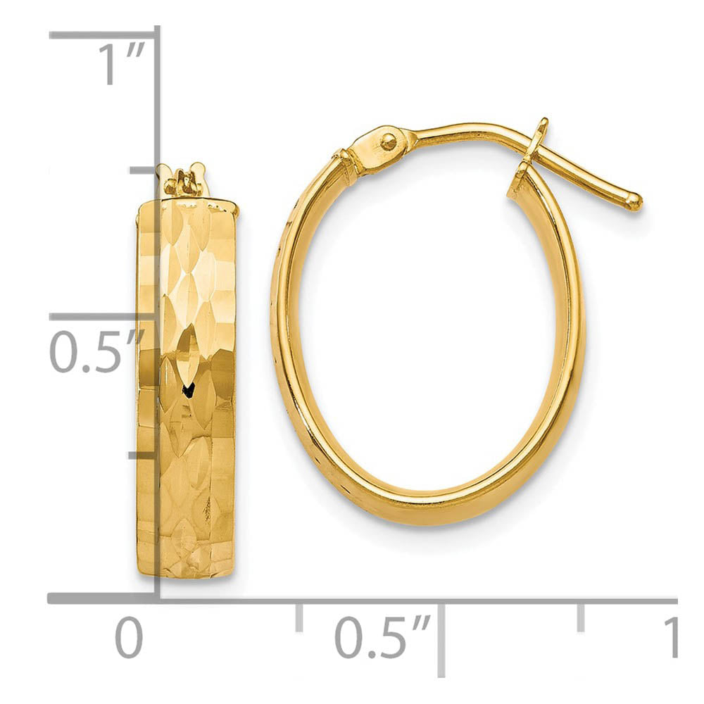 Alternate view of the 4.3mm 10k Yellow Gold Diamond Cut Oval Hoop Earrings, 21mm(13/16 Inch) by The Black Bow Jewelry Co.