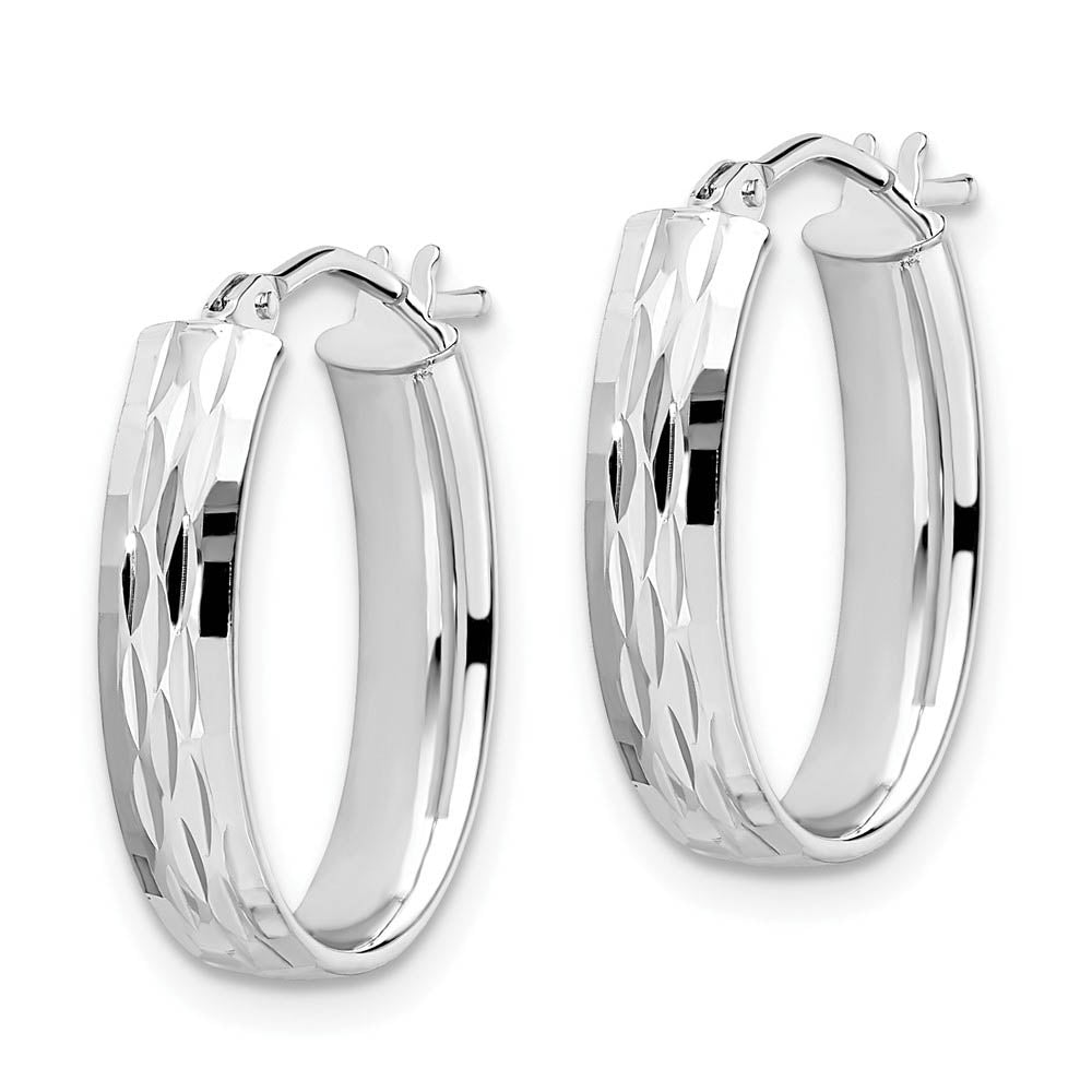 Alternate view of the 4.3mm 10k White Gold Diamond Cut Oval Hoop Earrings, 21mm (13/16 Inch) by The Black Bow Jewelry Co.