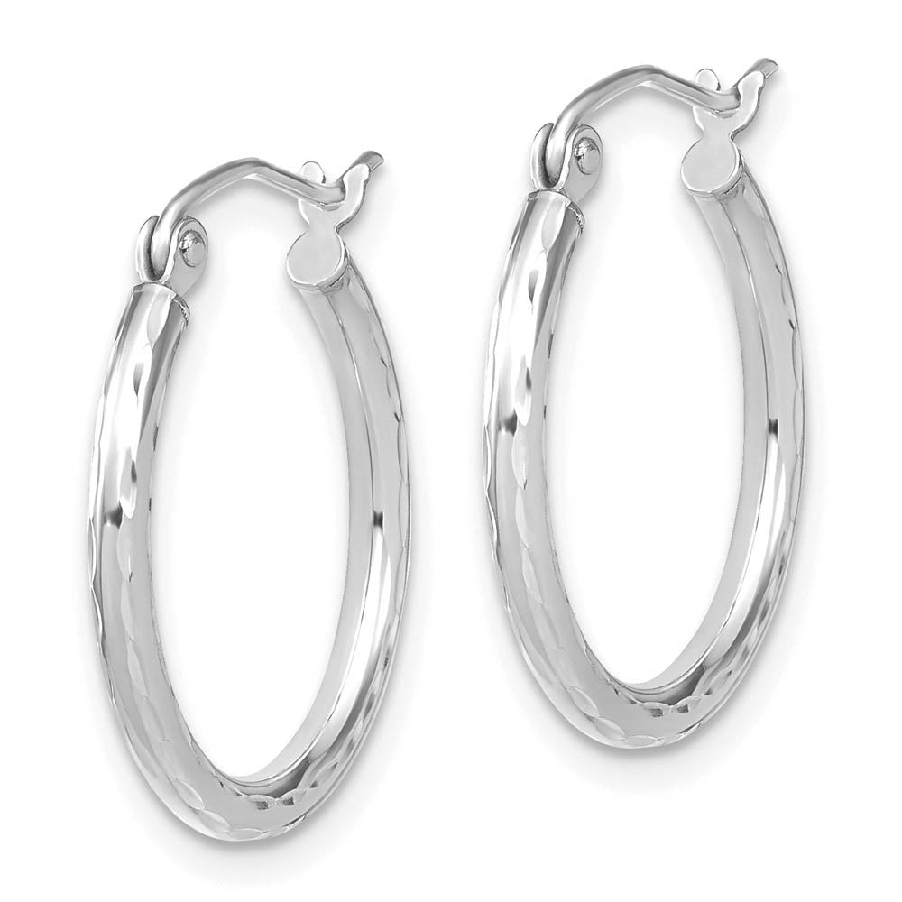 Alternate view of the 2mm 10k White Gold Diamond Cut Round Hoop Earrings, 20mm (3/4 Inch) by The Black Bow Jewelry Co.