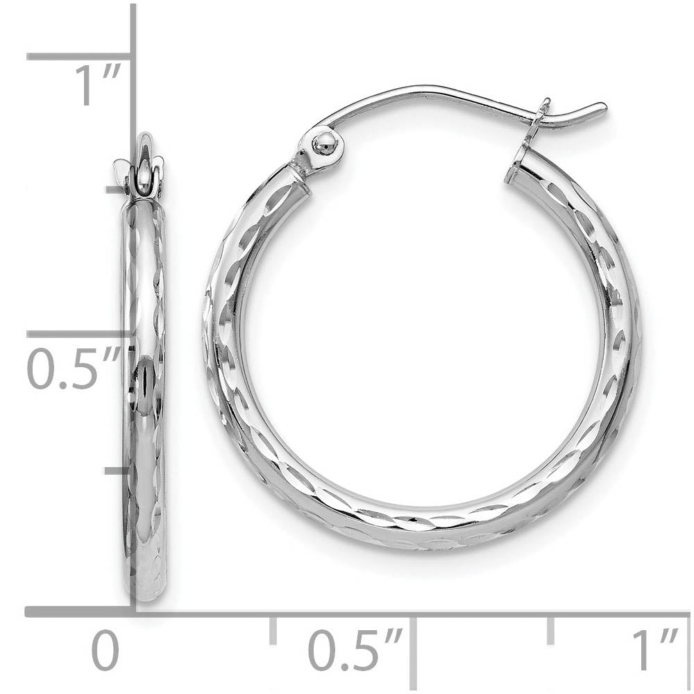 Alternate view of the 2mm 10k White Gold Diamond Cut Round Hoop Earrings, 20mm (3/4 Inch) by The Black Bow Jewelry Co.