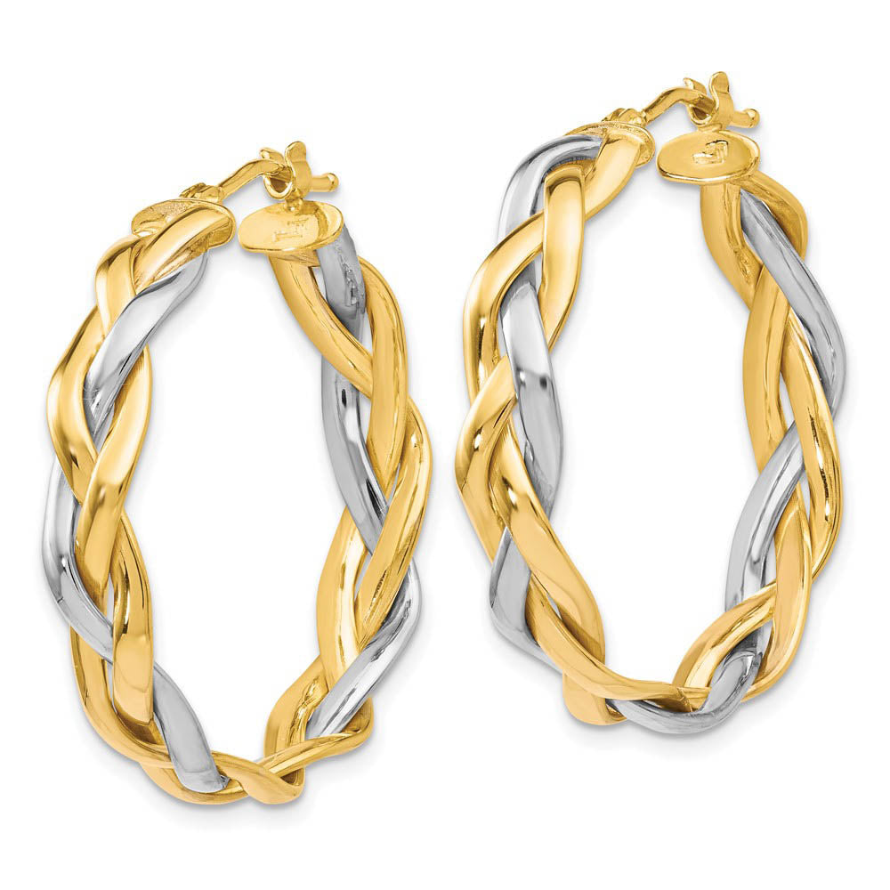 Alternate view of the 5mm Polished Braided Round Hoop Earrings in 10k Two Tone Gold, 30mm by The Black Bow Jewelry Co.