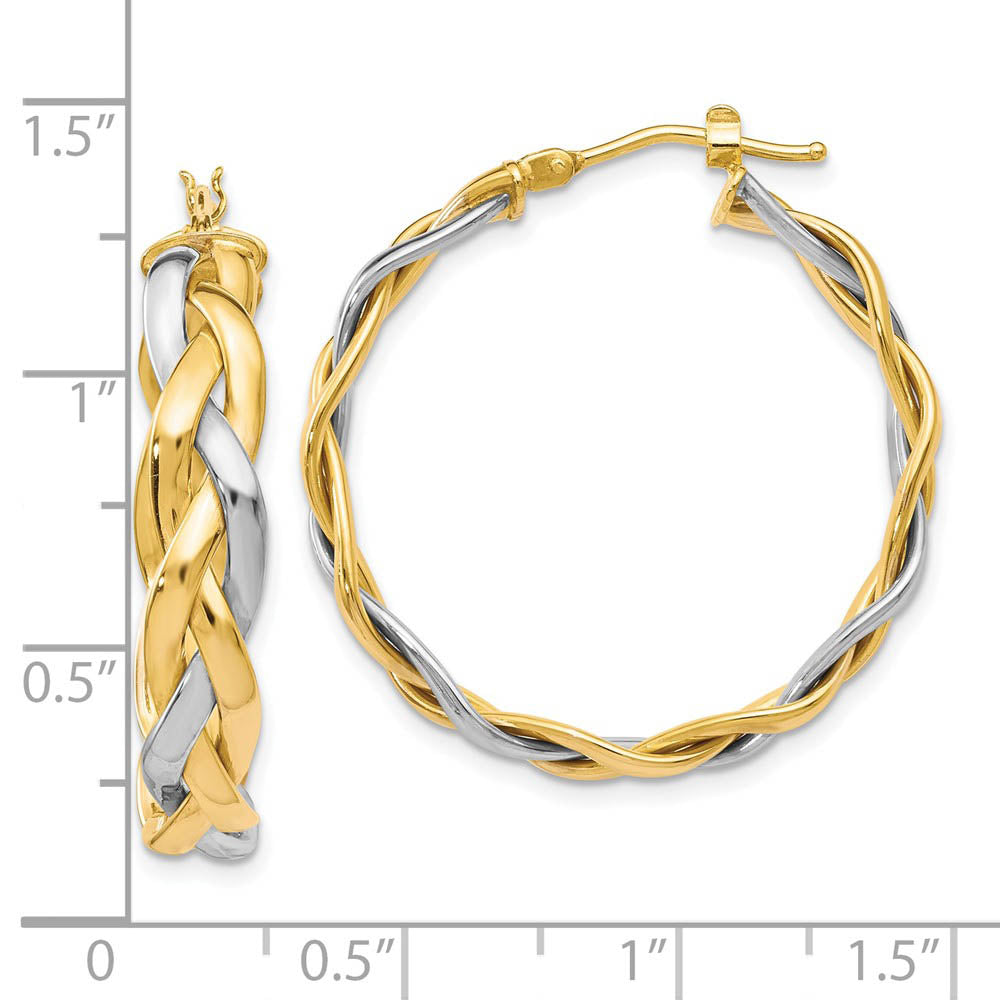 Alternate view of the 5mm Polished Braided Round Hoop Earrings in 10k Two Tone Gold, 30mm by The Black Bow Jewelry Co.