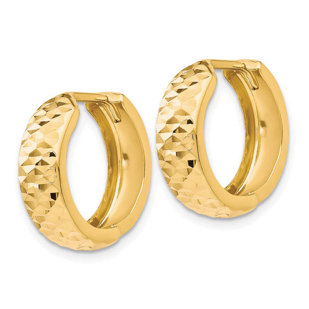 Alternate view of the 5mm 10k Yellow Gold Diamond Cut Hinged Huggie Hoops, 16mm (5/8 Inch) by The Black Bow Jewelry Co.