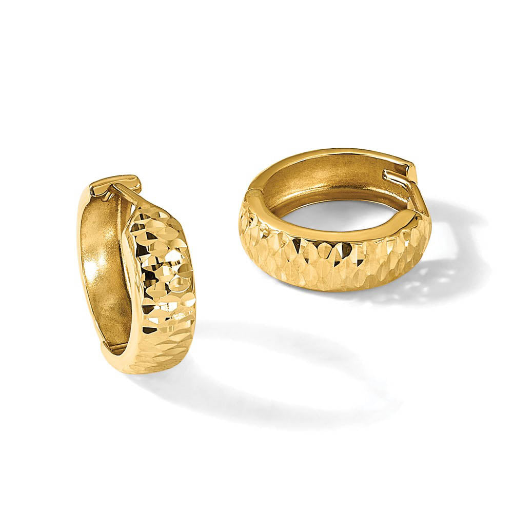 Alternate view of the 5mm 10k Yellow Gold Diamond Cut Hinged Huggie Hoops, 16mm (5/8 Inch) by The Black Bow Jewelry Co.