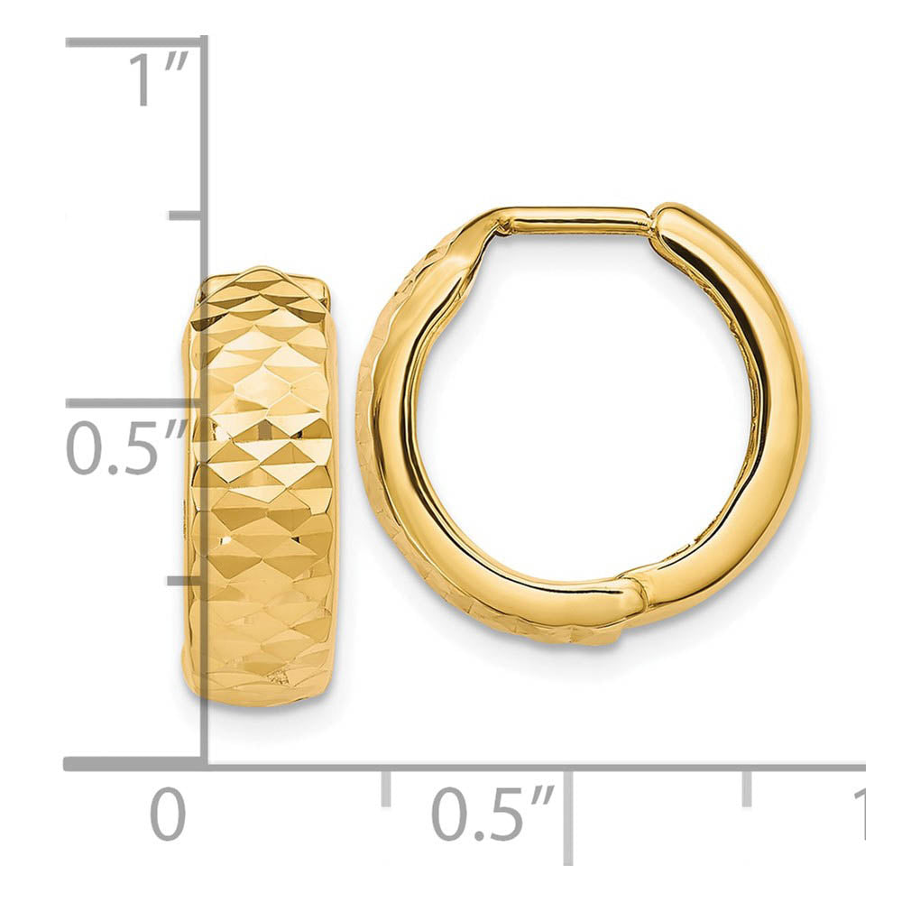 Alternate view of the 5mm 10k Yellow Gold Diamond Cut Hinged Huggie Hoops, 16mm (5/8 Inch) by The Black Bow Jewelry Co.