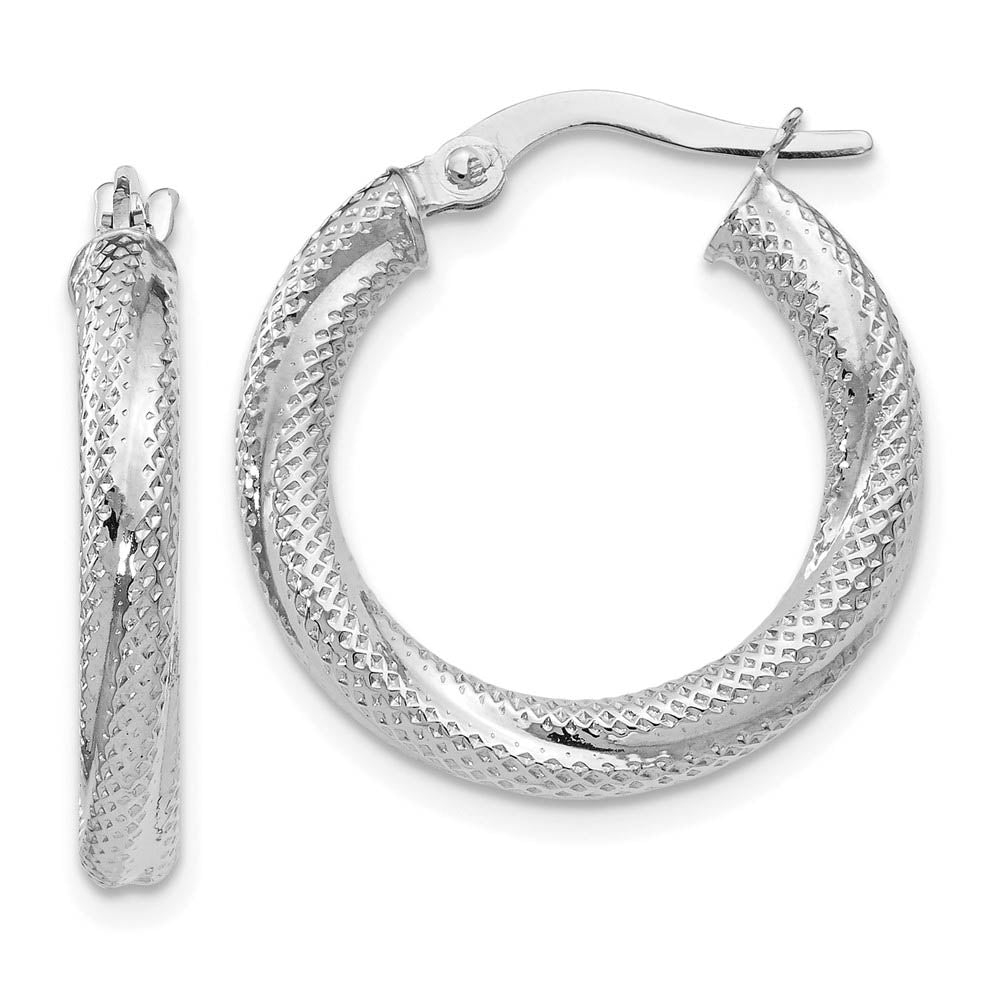 3mm Twisted Textured Round Hoops in 10k White Gold, 20mm (3/4 Inch), Item E12567 by The Black Bow Jewelry Co.