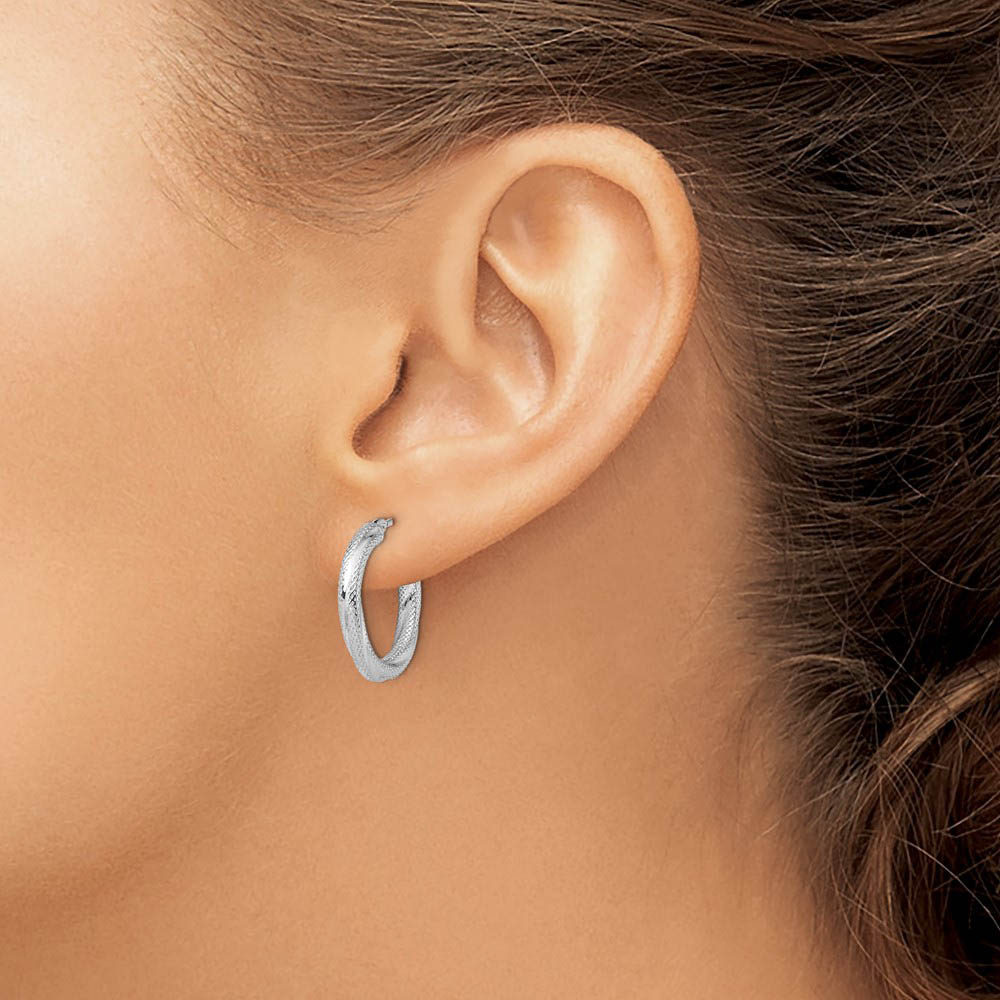 Alternate view of the 3mm Twisted Textured Round Hoops in 10k White Gold, 20mm (3/4 Inch) by The Black Bow Jewelry Co.