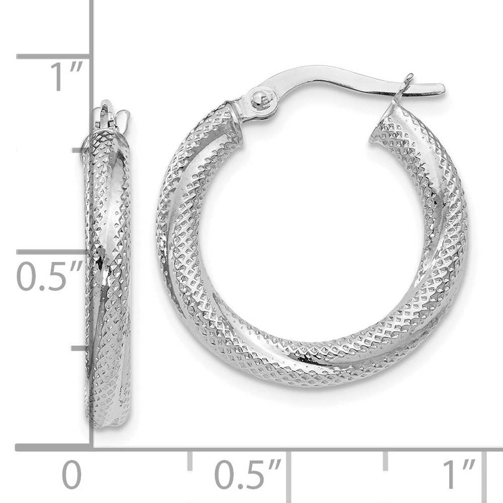 Alternate view of the 3mm Twisted Textured Round Hoops in 10k White Gold, 20mm (3/4 Inch) by The Black Bow Jewelry Co.