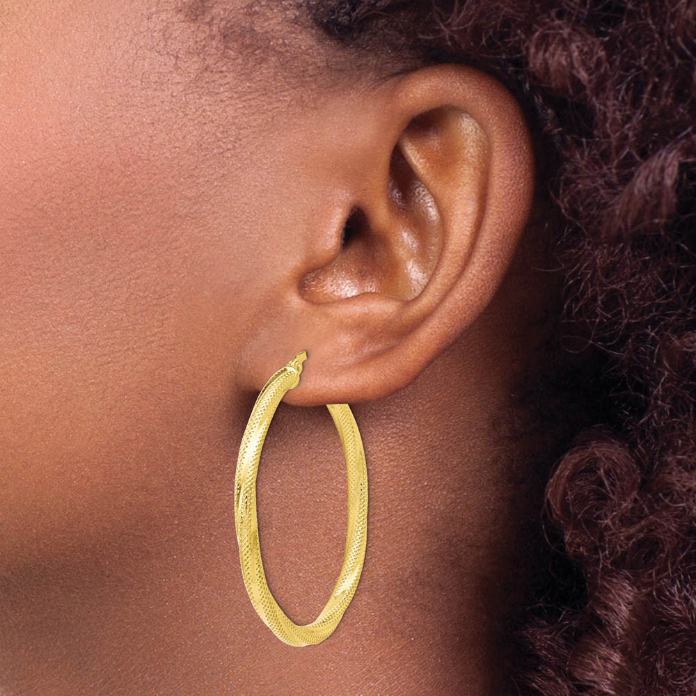 Alternate view of the 3mm Twisted Textured Round Hoops in 10k Yellow Gold, 40mm (1 1/2 Inch) by The Black Bow Jewelry Co.