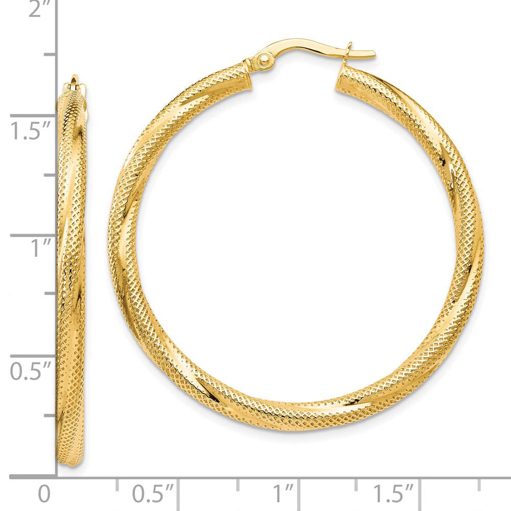 Alternate view of the 3mm Twisted Textured Round Hoops in 10k Yellow Gold, 40mm (1 1/2 Inch) by The Black Bow Jewelry Co.