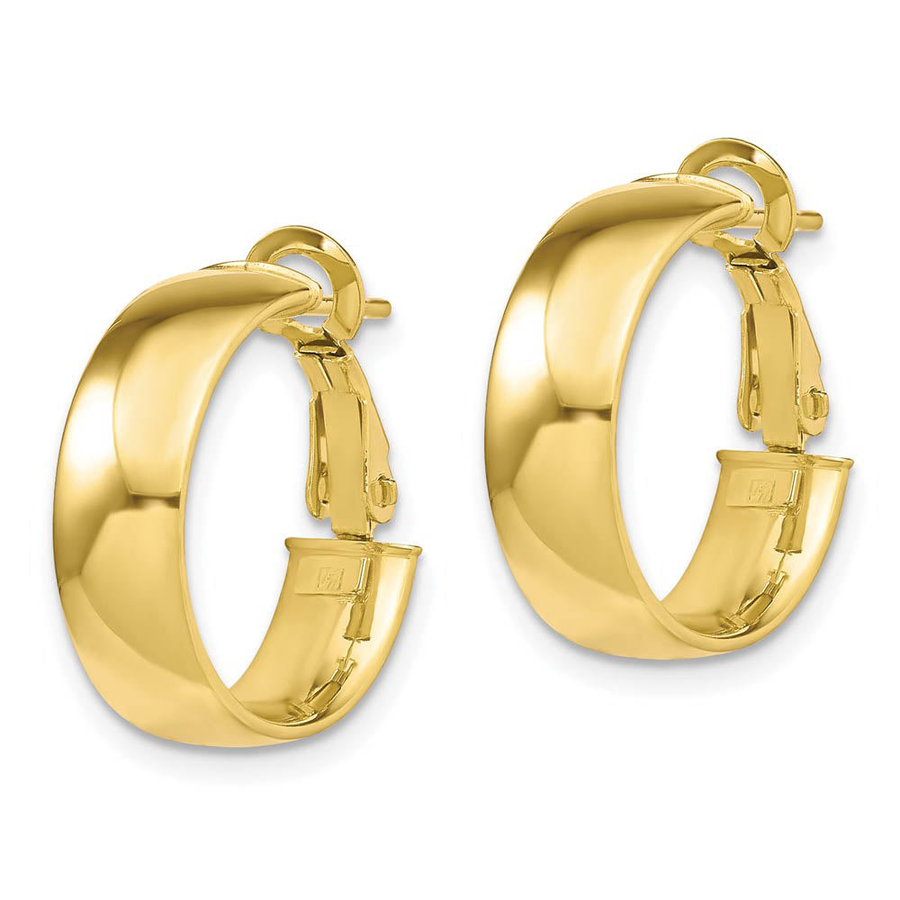 Alternate view of the 6mm Polished Omega Back Round Hoop Earrings in 10k Yellow Gold, 18mm by The Black Bow Jewelry Co.