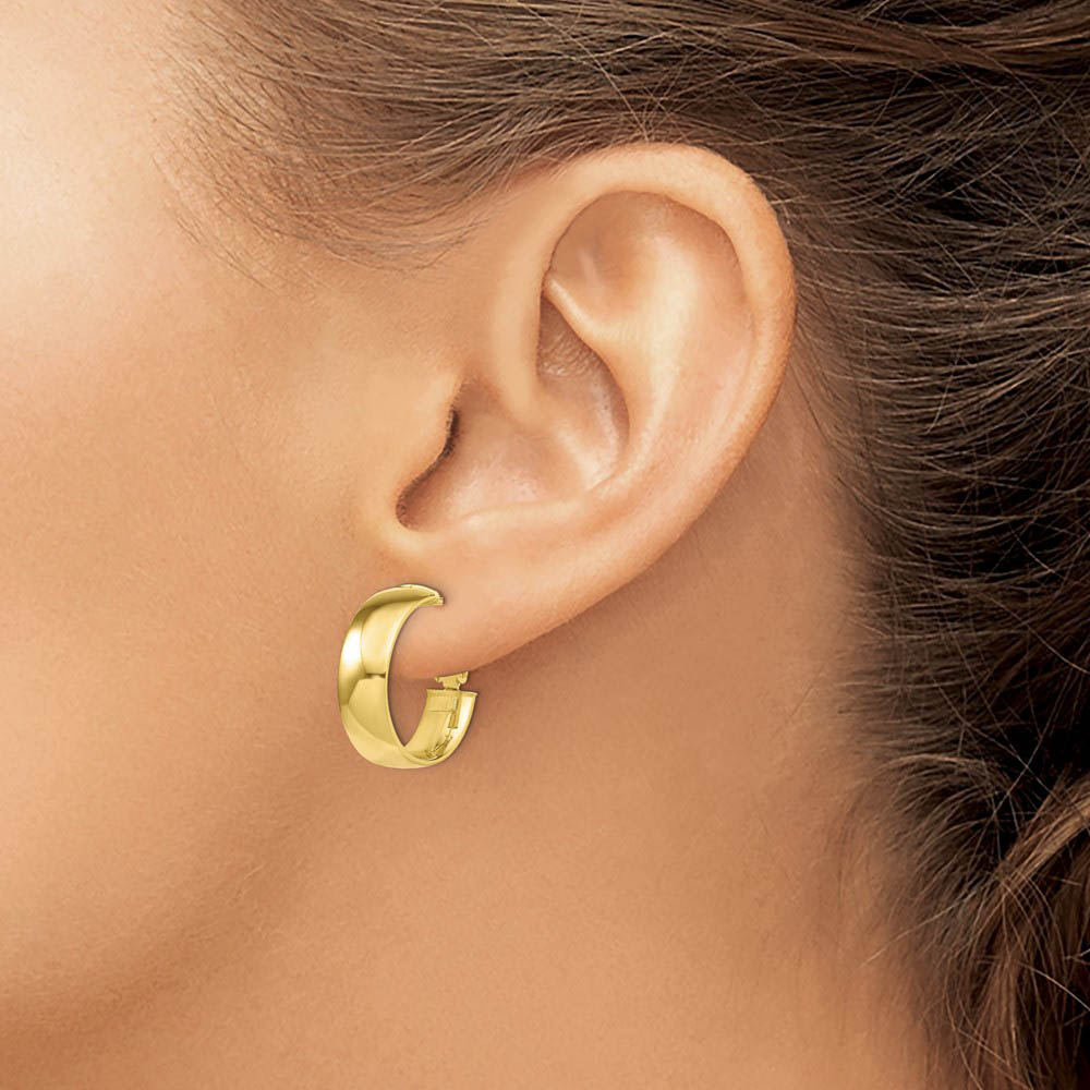 Alternate view of the 6mm Polished Omega Back Round Hoop Earrings in 10k Yellow Gold, 18mm by The Black Bow Jewelry Co.