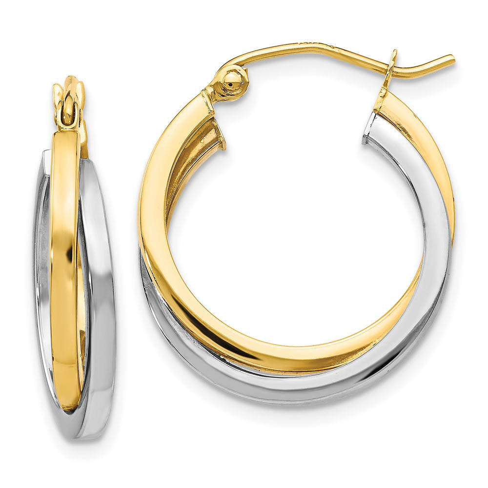 4mm Polished Crossover Round Hoops 10k Two Tone Gold, 20mm (3/4 Inch), Item E12590 by The Black Bow Jewelry Co.