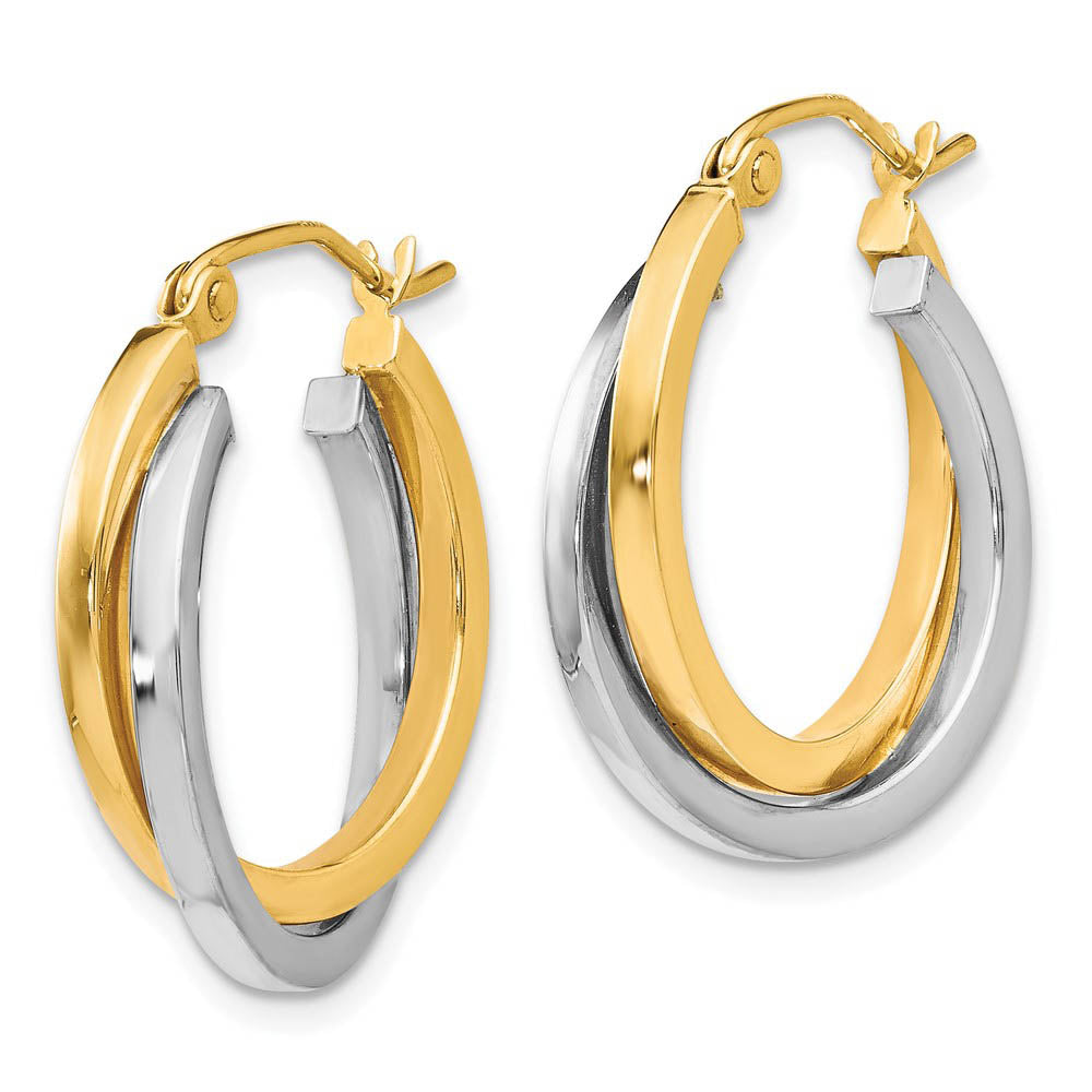 Alternate view of the 4mm Polished Crossover Round Hoops 10k Two Tone Gold, 20mm (3/4 Inch) by The Black Bow Jewelry Co.