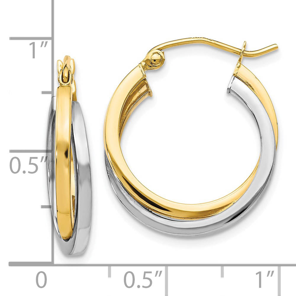 Alternate view of the 4mm Polished Crossover Round Hoops 10k Two Tone Gold, 20mm (3/4 Inch) by The Black Bow Jewelry Co.