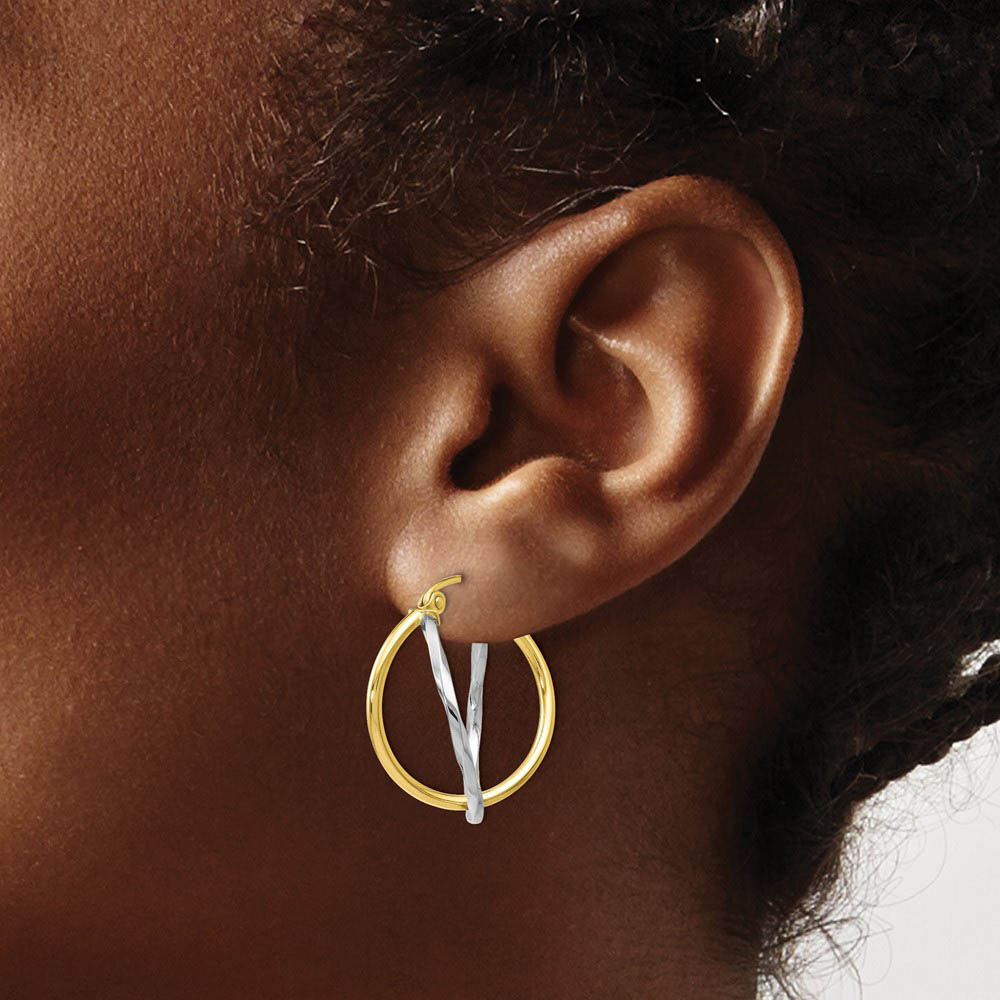 Alternate view of the Double Twisted Freeform Hoops in 10k Two Tone Gold, 20mm (3/4 Inch) by The Black Bow Jewelry Co.