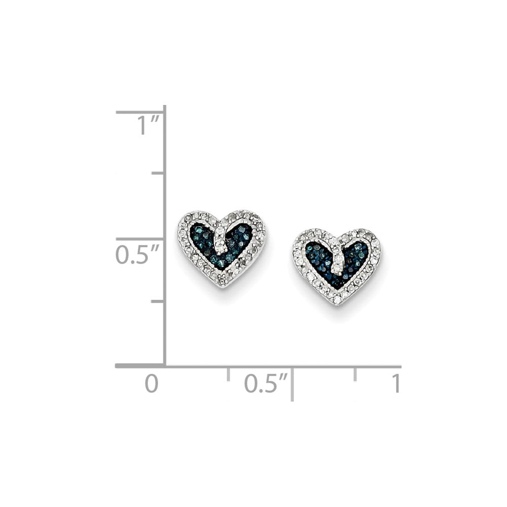 Alternate view of the Blue &amp; White Diamond 9mm Heart Post Earrings in Sterling Silver by The Black Bow Jewelry Co.