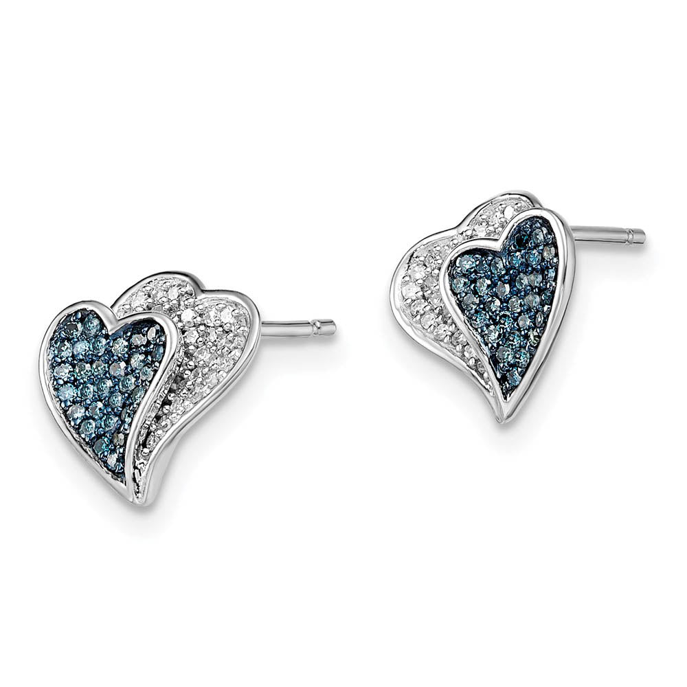 Alternate view of the Blue & White Diamond 10mm Double Heart Sterling Silver Post Earrings by The Black Bow Jewelry Co.