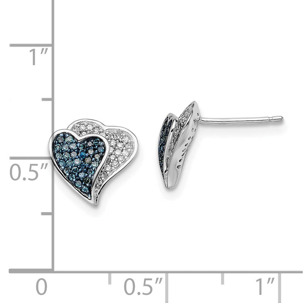 Alternate view of the Blue & White Diamond 10mm Double Heart Sterling Silver Post Earrings by The Black Bow Jewelry Co.