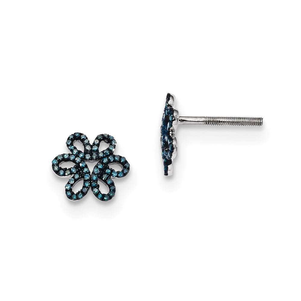 Blue Diamond 10mm Open Flower Post Earrings in Sterling Silver, Item E12671 by The Black Bow Jewelry Co.