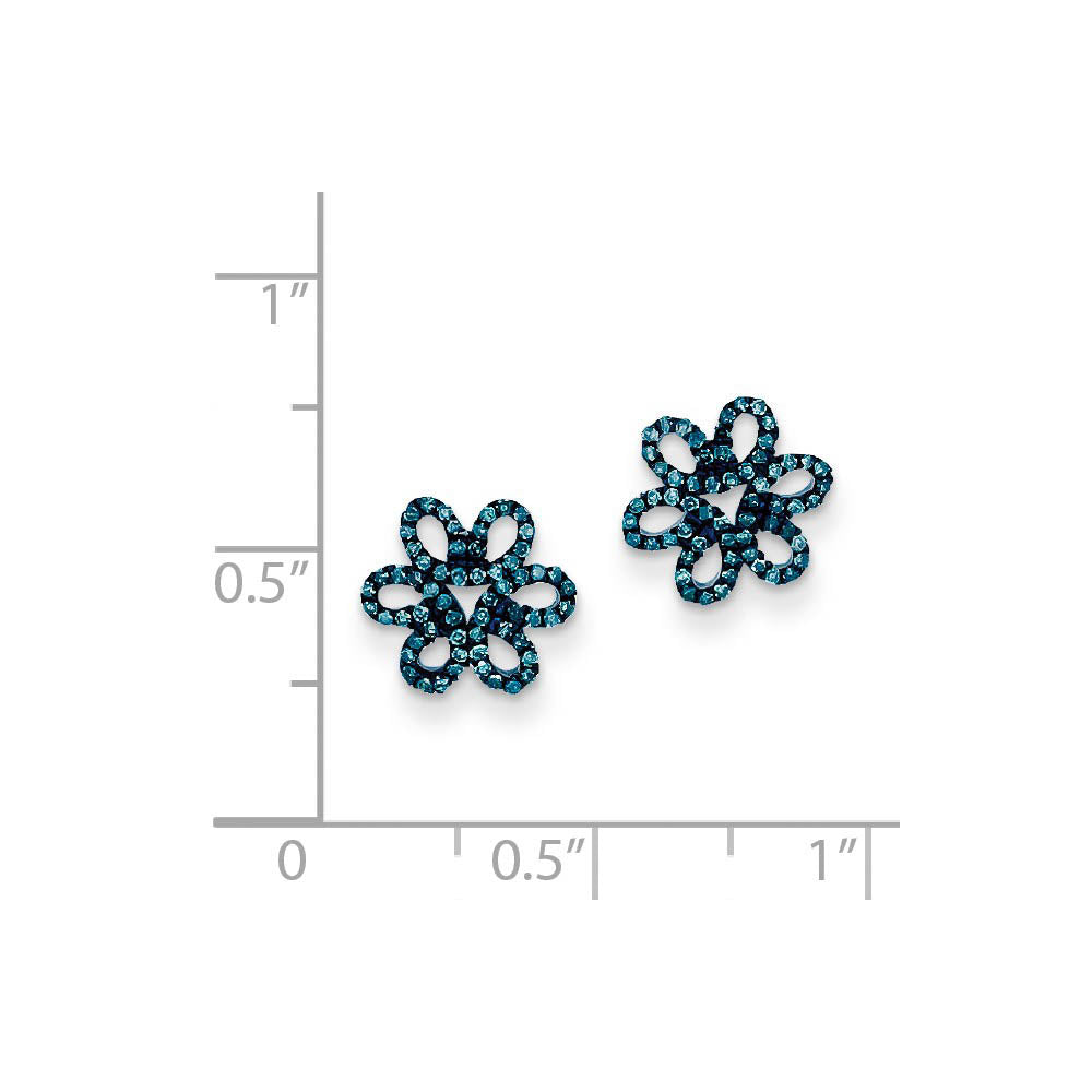 Alternate view of the Blue Diamond 10mm Open Flower Post Earrings in Sterling Silver by The Black Bow Jewelry Co.