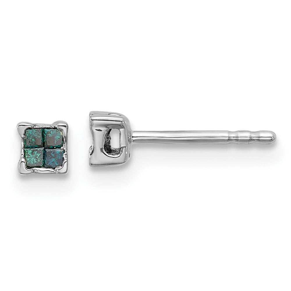 1/8 Ctw Blue Princess Cut Diamond 4mm Stud Earrings in Sterling Silver, Item E12692 by The Black Bow Jewelry Co.