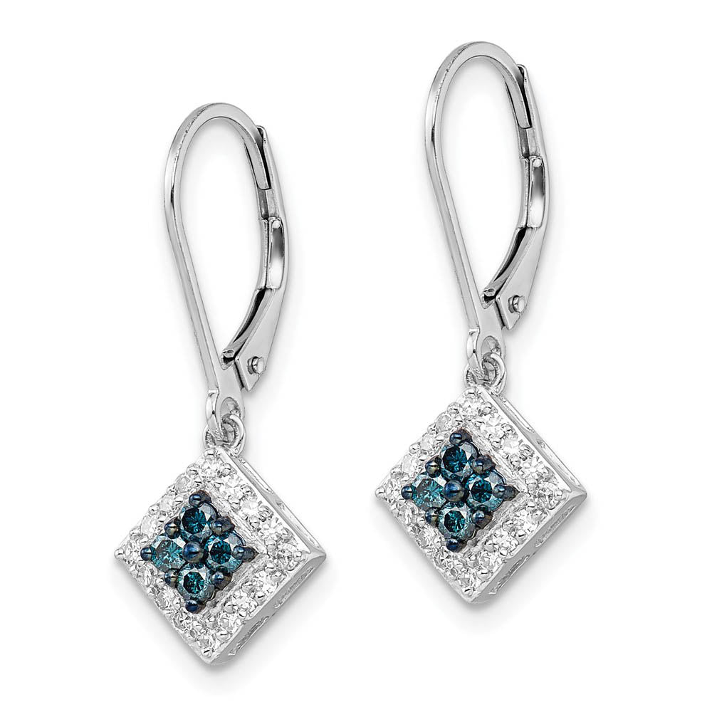 Alternate view of the Blue &amp; White Diamond Small Square Sterling Silver Lever Back Earrings by The Black Bow Jewelry Co.