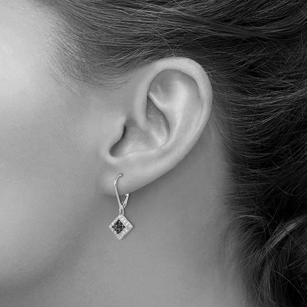 Alternate view of the Blue &amp; White Diamond Small Square Sterling Silver Lever Back Earrings by The Black Bow Jewelry Co.