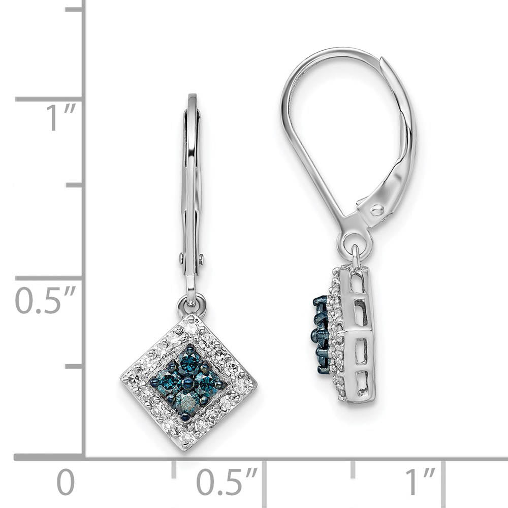 Alternate view of the Blue &amp; White Diamond Small Square Sterling Silver Lever Back Earrings by The Black Bow Jewelry Co.